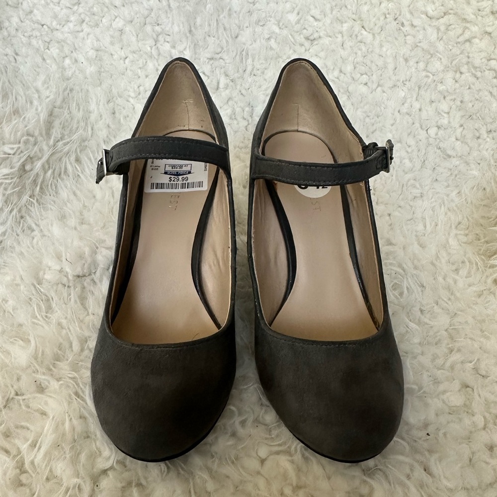 Nine West Dark Gray Suede Mary Jane Wedge Pumps